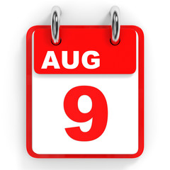 Calendar on white background. 9 August.
