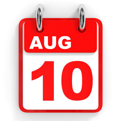 Calendar on white background. 10 August.