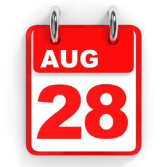 Calendar on white background. 28 August.