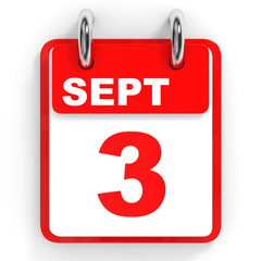Calendar on white background. 3 September.