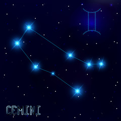 The Constellation Of Gemini. Starry sky. Dark blue background of