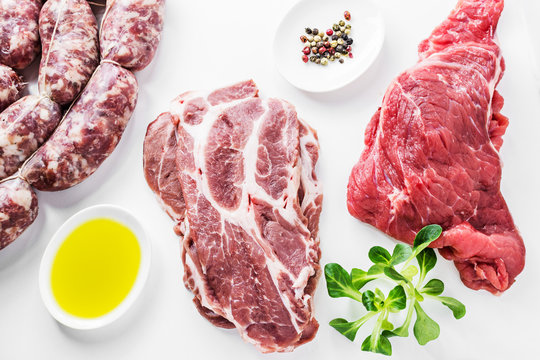 Fresh Raw Pork Chops On White Background