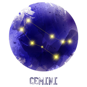 The Constellation Of Gemini. Starry sky. Dark watercolor 