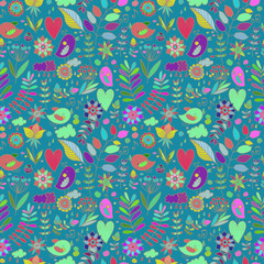 Seamless pattern with flower and bird. Summer print. Valentines day.