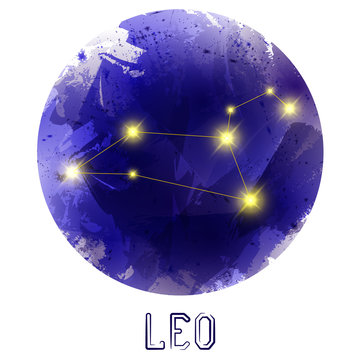 The Constellation Of Leo. Starry sky. Dark watercolor 
