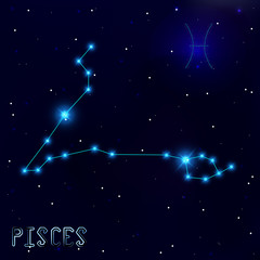 The Constellation Of Pisces. Starry sky. Dark blue background of