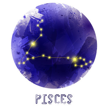 The Constellation Of Pisces. Starry sky. Dark watercolor