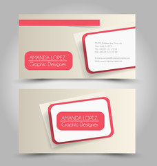 Business card set template for business identity corporate style. Red and white color. Vector illustration.