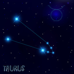The Constellation Of Taurus. Starry sky. Dark blue background of