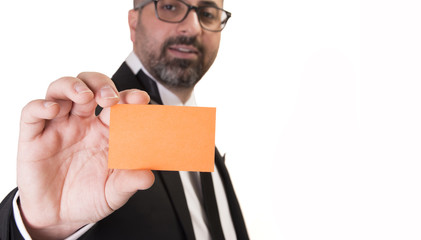 businessman showing card