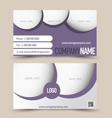 Business card set template for business identity corporate style. Purple color. Vector illustration.