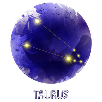 The Constellation Of Taurus. Starry sky. Dark watercolor backgro