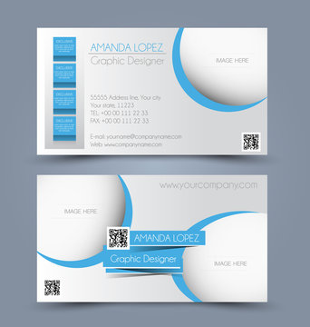 Business card set template for business identity corporate style. Blue and white color. Vector illustration.