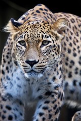 portrait Persian leopard, Panthera pardus saxicolor sitting on a branch