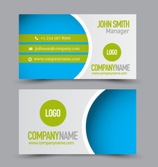 Business card set template for business identity corporate style. Green and blue color. Vector illustration.