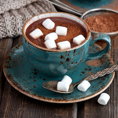 Composition with hot chocolate and marshmallow