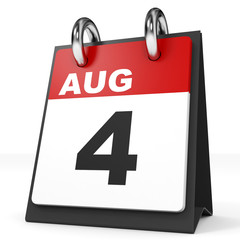 Calendar on white background. 4 August.