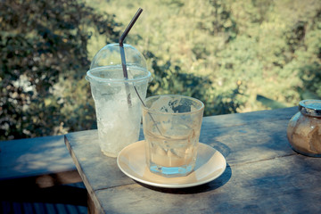 empty coffee glass on wooden teble