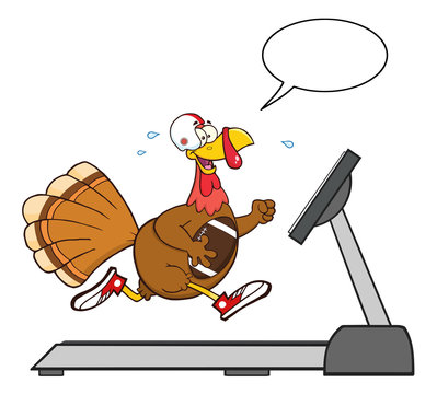 Football Turkey Bird Running On A Treadmill With Speech Bubble