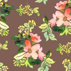 Foto op Canvas Seamless pattern with flowers watercolor. Gentle colors. © Karma