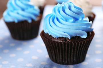Chocolate cupcakes on napkin closeup