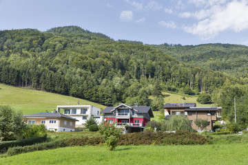 Fototapeta na wymiar residential houses in Austrian Alps