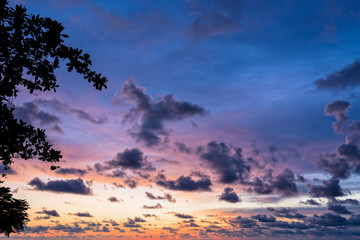 Naklejka na ściany i meble Beautiful landscape of sky and clouds above the sea during sunset at Khao Lak Beach in Khao Lak-Lam Ru National Park, Takuapa, Phang Nga province, Thailand