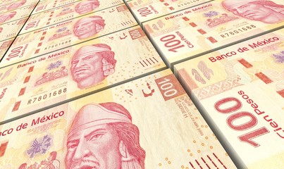 Mexican pesos bills stacks background. Computer generated 3D photo rendering.