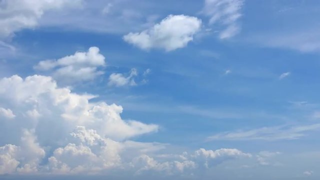A timelapse of white clouds moving across a blue sky.
