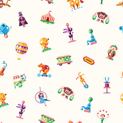 Circus, carnival icons and infographic elements seamless pattern 