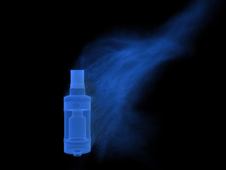 Vaping atomizer, blue color smoke styled render