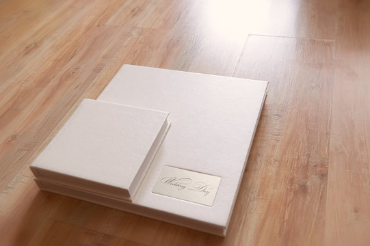 photobook with a cover of light leatherette