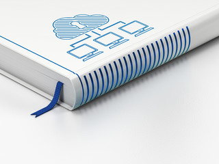 Privacy concept: closed book, Cloud Network on white background