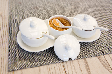 Various kinds of sugar on white