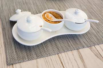 Various kinds of sugar on white