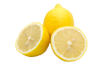 One and Two halves of lemon on white background