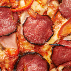 Close-up pepperoni pizza fragment