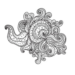 Vector spiral doodle illustration. Coloring book for adult and children.Coloring page. Outline drawing.
