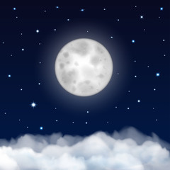 Naklejka na ściany i meble Night sky with moon, stars and clouds