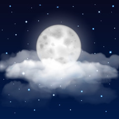 Night sky with moon, stars and clouds
