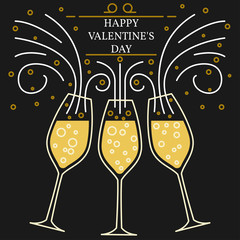 Happy valentine's day greeting card. EPS10 vector. Champagne gla