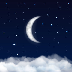 Obraz na płótnie Canvas Night sky with moon, stars and clouds