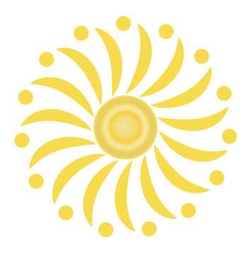 Stylized shining sun vector isolated on white, sole splendente stilizzato vettoriale isolato su sfondo bianco