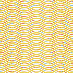 Seamless vector colorful ornament. Modern geometric pattern with repeating elements. Golden waves and colored circles