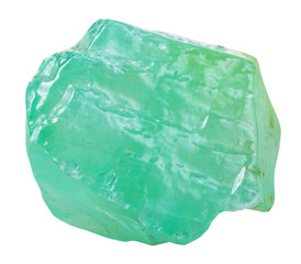 crystal of green Calcite mineral stone isolated