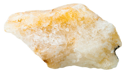yellow Calcite mineral stone isolated on white