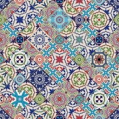 Mega Gorgeous seamless patchwork pattern from colorful Moroccan tiles, ornaments. Can be used for wallpaper, pattern fills, web page background,surface textures.