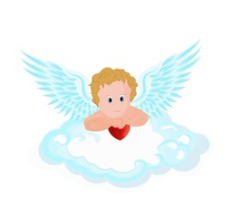 cupid pendant in the clouds with hearts vector illustration