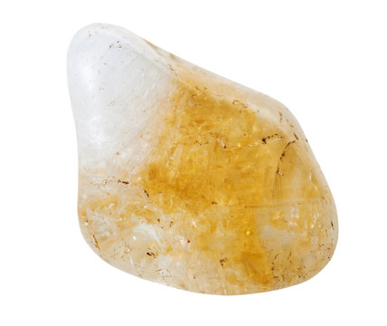tumbled yellow citrine quartz gem stone isolated