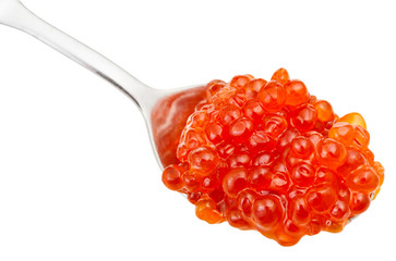 spoon with trout salmon red caviar isolated